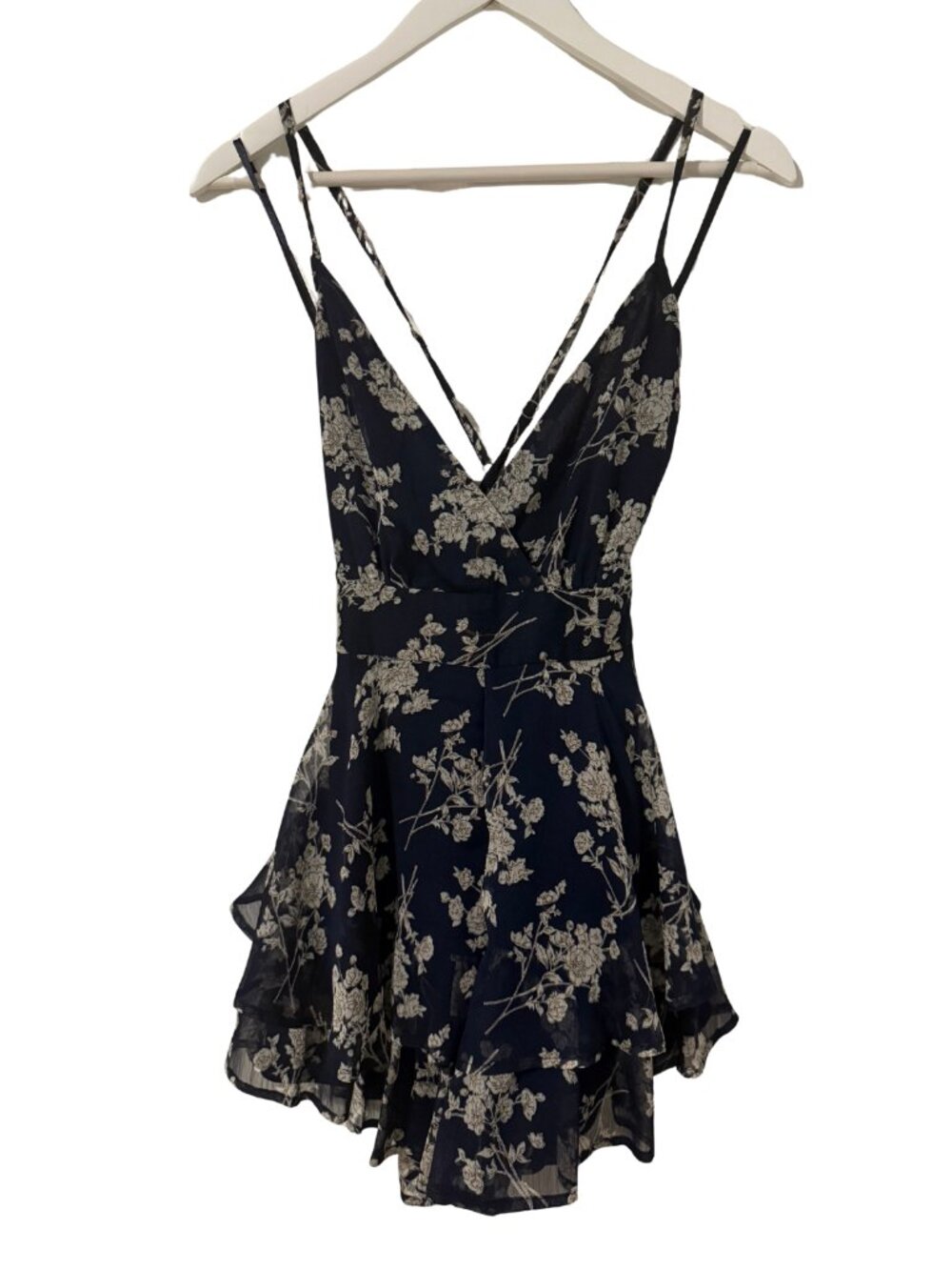 Navy Floral Ruffle Romper - Picture 2 of 2